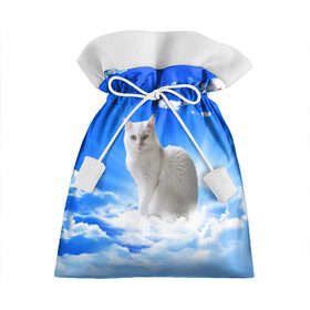Подарочный 3D мешок с принтом Кот в облаках в Санкт-Петербурге, 100% полиэстер | Размер: 29*39 см | animals | cat | kitty | ангел | белый кот | блики | взгляд кота | глаза кота | животные | киска | кот | котейка | котенок | котик | кошак | кошка | лучи | мордочка | небесный | небо | облака | пейзаж | питомец