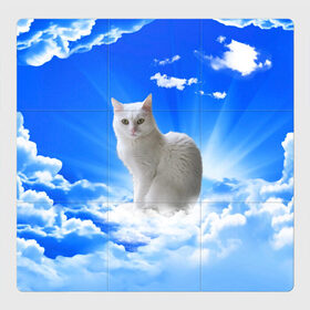 Магнитный плакат 3Х3 с принтом Кот в облаках в Санкт-Петербурге, Полимерный материал с магнитным слоем | 9 деталей размером 9*9 см | animals | cat | kitty | ангел | белый кот | блики | взгляд кота | глаза кота | животные | киска | кот | котейка | котенок | котик | кошак | кошка | лучи | мордочка | небесный | небо | облака | пейзаж | питомец