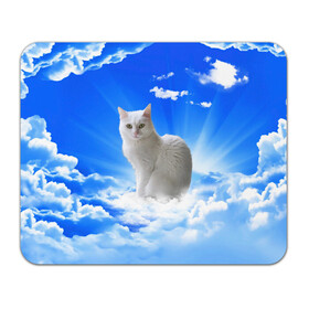Коврик для мышки прямоугольный с принтом Кот в облаках в Санкт-Петербурге, натуральный каучук | размер 230 х 185 мм; запечатка лицевой стороны | animals | cat | kitty | ангел | белый кот | блики | взгляд кота | глаза кота | животные | киска | кот | котейка | котенок | котик | кошак | кошка | лучи | мордочка | небесный | небо | облака | пейзаж | питомец