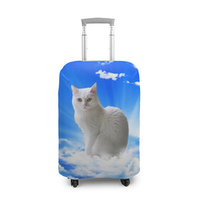 Чехол для чемодана 3D с принтом Кот в облаках в Санкт-Петербурге, 86% полиэфир, 14% спандекс | двустороннее нанесение принта, прорези для ручек и колес | animals | cat | kitty | ангел | белый кот | блики | взгляд кота | глаза кота | животные | киска | кот | котейка | котенок | котик | кошак | кошка | лучи | мордочка | небесный | небо | облака | пейзаж | питомец