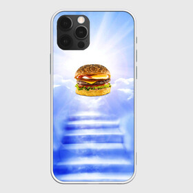 Чехол для iPhone 12 Pro с принтом Райский бургер в Санкт-Петербурге, силикон | область печати: задняя сторона чехла, без боковых панелей | food | hamburger | hot dog | ангел | блики | булка | булочка | бургер | бутерброд | вкусняшки | гамбургер | еда | котлета | лестница | лучи | небесный | небо | обжора | облака | пейзаж | природа | рай | сендвич