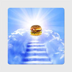 Магнит виниловый Квадрат с принтом Райский бургер в Санкт-Петербурге, полимерный материал с магнитным слоем | размер 9*9 см, закругленные углы | food | hamburger | hot dog | ангел | блики | булка | булочка | бургер | бутерброд | вкусняшки | гамбургер | еда | котлета | лестница | лучи | небесный | небо | обжора | облака | пейзаж | природа | рай | сендвич