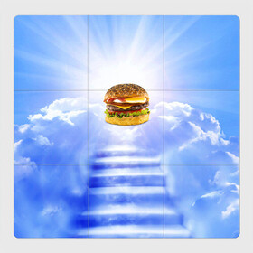 Магнитный плакат 3Х3 с принтом Райский бургер в Санкт-Петербурге, Полимерный материал с магнитным слоем | 9 деталей размером 9*9 см | Тематика изображения на принте: food | hamburger | hot dog | ангел | блики | булка | булочка | бургер | бутерброд | вкусняшки | гамбургер | еда | котлета | лестница | лучи | небесный | небо | обжора | облака | пейзаж | природа | рай | сендвич