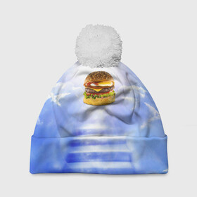 Шапка 3D c помпоном с принтом Райский бургер в Санкт-Петербурге, 100% полиэстер | универсальный размер, печать по всей поверхности изделия | Тематика изображения на принте: food | hamburger | hot dog | ангел | блики | булка | булочка | бургер | бутерброд | вкусняшки | гамбургер | еда | котлета | лестница | лучи | небесный | небо | обжора | облака | пейзаж | природа | рай | сендвич