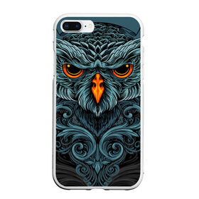 Чехол для iPhone 7Plus/8 Plus матовый с принтом Ornament Owl в Санкт-Петербурге, Силикон | Область печати: задняя сторона чехла, без боковых панелей | арт | глаза | животные | обложка | орнамент | перья | птица | рисунок | рок | сова | татуировки
