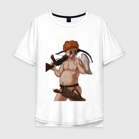Мужская футболка хлопок Oversize с принтом Меткий стрелок в Санкт-Петербурге, 100% хлопок | свободный крой, круглый ворот, “спинка” длиннее передней части | купидон | любовь