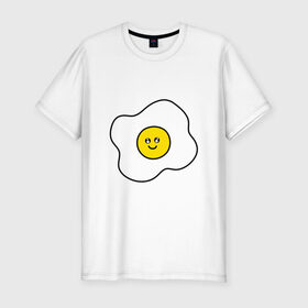 Мужская футболка хлопок Slim с принтом Яичница) в Санкт-Петербурге, 92% хлопок, 8% лайкра | приталенный силуэт, круглый вырез ворота, длина до линии бедра, короткий рукав | белок | еда | жаренное яйцо | желток | завтрак | обед | ужин | яйцо