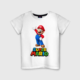 Детская футболка хлопок с принтом Super Mario в Санкт-Петербурге, 100% хлопок | круглый вырез горловины, полуприлегающий силуэт, длина до линии бедер | видеоигра | игра | марио | персонаж