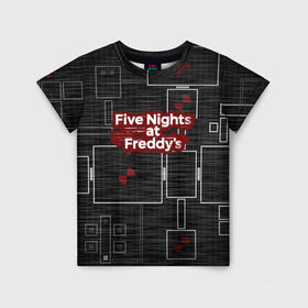 Детская футболка 3D с принтом Five Nights At Freddy в Санкт-Петербурге, 100% гипоаллергенный полиэфир | прямой крой, круглый вырез горловины, длина до линии бедер, чуть спущенное плечо, ткань немного тянется | 5 ночей с фредди | five nights at freddys | fnaf | игра | игрок | книга | логотип | пиццерия | подарок | страшилка | схема | фнаф | фредди