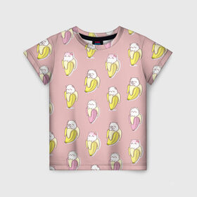 Детская футболка 3D с принтом Кот и банан в Санкт-Петербурге, 100% гипоаллергенный полиэфир | прямой крой, круглый вырез горловины, длина до линии бедер, чуть спущенное плечо, ткань немного тянется | банан | еда | животное | животные | кот | котенок | коты | кошка | мило | фрукт