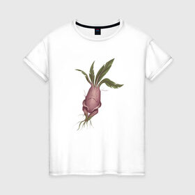 Женская футболка хлопок с принтом Мандрагора в Санкт-Петербурге, 100% хлопок | прямой крой, круглый вырез горловины, длина до линии бедер, слегка спущенное плечо | корни | листочки | растение | фэнтези