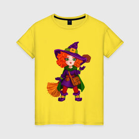 Женская футболка хлопок с принтом Ведьмочка в Санкт-Петербурге, 100% хлопок | прямой крой, круглый вырез горловины, длина до линии бедер, слегка спущенное плечо | witch | wizard | ведьмочка | волшебница | колдунья