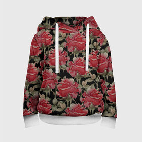 Детская толстовка 3D с принтом Красные розы на черном фоне в Санкт-Петербурге, 100% полиэстер | двухслойный капюшон со шнурком для регулировки, мягкие манжеты на рукавах и по низу толстовки, спереди карман-кенгуру с мягким внутренним слоем | Тематика изображения на принте: 8 марта | flowers | summer | ботаническая иллюстрация | весна | зеленый | красный | лето | любовь | праздник | принт | природа | растения | розы | цветы | черный