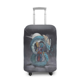 Чехол для чемодана 3D с принтом Владыка моря в Санкт-Петербурге, 86% полиэфир, 14% спандекс | двустороннее нанесение принта, прорези для ручек и колес | dragon | magic | smoke | staff | владыка | дракон | дымка | жезл | магия