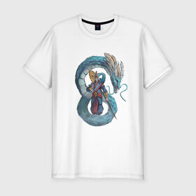 Мужская футболка хлопок Slim с принтом Царь морей в Санкт-Петербурге, 92% хлопок, 8% лайкра | приталенный силуэт, круглый вырез ворота, длина до линии бедра, короткий рукав | dragon | magic | smoke | staff | владыка | дракон | дымка | жезл | магия