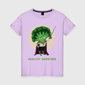 Женская футболка хлопок с принтом Здоровые воины в Санкт-Петербурге, 100% хлопок | прямой крой, круглый вырез горловины, длина до линии бедер, слегка спущенное плечо | брокколи | воин | здоровье | зеленый | овощи