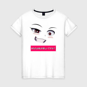 Женская футболка хлопок с принтом Аниме личико в Санкт-Петербурге, 100% хлопок | прямой крой, круглый вырез горловины, длина до линии бедер, слегка спущенное плечо | аниме | ахегао | иероглиф | лицо | японские | японский