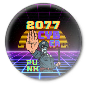 Значок с принтом Retro Cyberpunk в Санкт-Петербурге,  металл | круглая форма, металлическая застежка в виде булавки | Тематика изображения на принте: 2077 | 3d | cyber punk | cyberpunk | retro | кибер панк | киберпанк | полная запечатка | ретро | робот