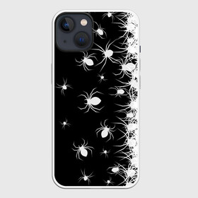 Чехол для iPhone 13 с принтом Пауки в Санкт-Петербурге,  |  | black and white | dark | halloween | horror | spiders | жуки | клещ | краска | минимализм | монохромный | ночь | пауки | паутина | паучки | паучок | страшный | сумерки | темный | тьма | ужасы | уличный | хеллоуин | хоррор