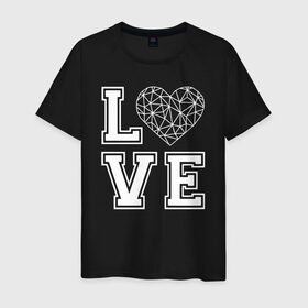 Мужская футболка хлопок с принтом Любовь и геометрическое сердце в Санкт-Петербурге, 100% хлопок | прямой крой, круглый вырез горловины, длина до линии бедер, слегка спущенное плечо. | Тематика изображения на принте: 14 февраля | e | i love you | l | love | v | буквы | влюбиться | влюбленным | геометрическое | день влюбленных | день святого валентина | лав | любить | любовь | признание в любви | сердечко | сердце | чувства