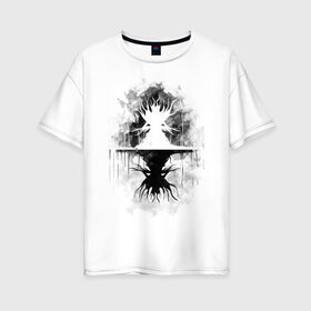 Женская футболка хлопок Oversize с принтом Light Dark в Санкт-Петербурге, 100% хлопок | свободный крой, круглый ворот, спущенный рукав, длина до линии бедер
 | black and white | blackwhite | silhouettes | силуэты | ч б | черно белое
