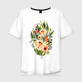 Мужская футболка хлопок Oversize с принтом New life в Санкт-Петербурге, 100% хлопок | свободный крой, круглый ворот, “спинка” длиннее передней части | букет | жизнь | новое время | цветы