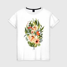 Женская футболка хлопок с принтом New life в Санкт-Петербурге, 100% хлопок | прямой крой, круглый вырез горловины, длина до линии бедер, слегка спущенное плечо | букет | жизнь | новое время | цветы