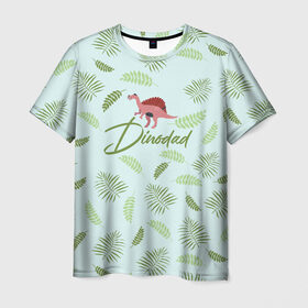 Мужская футболка 3D с принтом Dinodad в Санкт-Петербурге, 100% полиэфир | прямой крой, круглый вырез горловины, длина до линии бедер | dino | dinosaur | family | family look | детские | для всей семьи | семейные | семья | фэмили лук