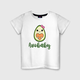 Детская футболка хлопок с принтом Avobaby в Санкт-Петербурге, 100% хлопок | круглый вырез горловины, полуприлегающий силуэт, длина до линии бедер | avocado | family | family look | авокадо | детские | для всей семьи | семейные | семья | фэмили лук