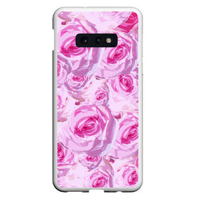 Чехол для Samsung S10E с принтом Roses в Санкт-Петербурге, Силикон | Область печати: задняя сторона чехла, без боковых панелей | дизайн с розами | женственность | нежность | роза | розовый принт | розовый фон | розы | цветы