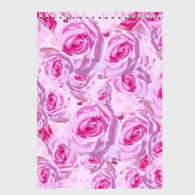 Скетчбук с принтом Roses в Санкт-Петербурге, 100% бумага
 | 48 листов, плотность листов — 100 г/м2, плотность картонной обложки — 250 г/м2. Листы скреплены сверху удобной пружинной спиралью | дизайн с розами | женственность | нежность | роза | розовый принт | розовый фон | розы | цветы