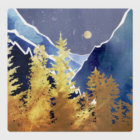 Магнитный плакат 3Х3 с принтом Золотой лес в Санкт-Петербурге, Полимерный материал с магнитным слоем | 9 деталей размером 9*9 см | горы | елки | золотой | лес | луна | природа | путешественникам | путешествие