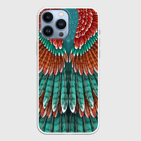 Чехол для iPhone 13 Pro Max с принтом Оперение зимородка в Санкт-Петербурге,  |  | бирюзовый | друид | зелёный | зимородок | индеец | оперение | оранжевый | пернатый | перо | перья | природа | птица | рыжий | сон