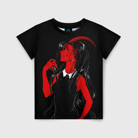Детская футболка 3D с принтом Дьяволица в Санкт-Петербурге, 100% гипоаллергенный полиэфир | прямой крой, круглый вырез горловины, длина до линии бедер, чуть спущенное плечо, ткань немного тянется | аниме | девушка | девушка с рогами | дьявол