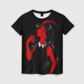 Женская футболка 3D с принтом Дьяволица в Санкт-Петербурге, 100% полиэфир ( синтетическое хлопкоподобное полотно) | прямой крой, круглый вырез горловины, длина до линии бедер | аниме | девушка | девушка с рогами | дьявол