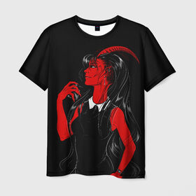 Мужская футболка 3D с принтом Дьяволица в Санкт-Петербурге, 100% полиэфир | прямой крой, круглый вырез горловины, длина до линии бедер | Тематика изображения на принте: аниме | девушка | девушка с рогами | дьявол