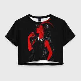 Женская футболка Crop-top 3D с принтом Дьяволица в Санкт-Петербурге, 100% полиэстер | круглая горловина, длина футболки до линии талии, рукава с отворотами | аниме | девушка | девушка с рогами | дьявол