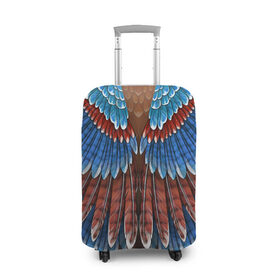 Чехол для чемодана 3D с принтом оперение сойка в Санкт-Петербурге, 86% полиэфир, 14% спандекс | двустороннее нанесение принта, прорези для ручек и колес | feathers | plumage | друид | индеец | коричневый | оперение | орёл | пернатый | перо | перья | природа | птица | синий | сойка | сон