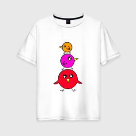 Женская футболка хлопок Oversize с принтом Птички в Санкт-Петербурге, 100% хлопок | свободный крой, круглый ворот, спущенный рукав, длина до линии бедер
 | воробьи | деверь | животные | звери | попугаи | птицы | птички