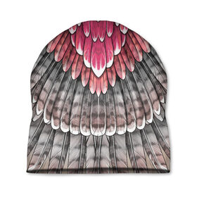Шапка 3D с принтом оперение рассветный сокол в Санкт-Петербурге, 100% полиэстер | универсальный размер, печать по всей поверхности изделия | feathers | plumage | друид | индеец | коричневый | королевна | оперение | орёл | пернатый | перо | перья | природа | птица | розовый | серый | сова | сокол | сон | ястреб