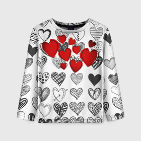 Детский лонгслив 3D с принтом Сердца в Санкт-Петербурге, 100% полиэстер | длинные рукава, круглый вырез горловины, полуприлегающий силуэт
 | 14 февраля | hearts background | валентинов день | влюбленным | девушке | день святого валентина | жене | кардиологу | любимой | любимому | люблю | любовь | мужу | парню | сердца графика | сердца фон