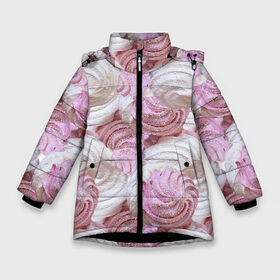 Зимняя куртка для девочек 3D с принтом Зефир белый и розовый в Санкт-Петербурге, ткань верха — 100% полиэстер; подклад — 100% полиэстер, утеплитель — 100% полиэстер. | длина ниже бедра, удлиненная спинка, воротник стойка и отстегивающийся капюшон. Есть боковые карманы с листочкой на кнопках, утяжки по низу изделия и внутренний карман на молнии. 

Предусмотрены светоотражающий принт на спинке, радужный светоотражающий элемент на пуллере молнии и на резинке для утяжки. | валентинов день | влюбленные | зефир | любовь | пирожное | романтика | сладости