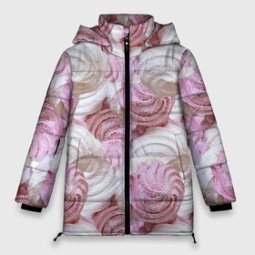 Женская зимняя куртка 3D с принтом Зефир белый и розовый в Санкт-Петербурге, верх — 100% полиэстер; подкладка — 100% полиэстер; утеплитель — 100% полиэстер | длина ниже бедра, силуэт Оверсайз. Есть воротник-стойка, отстегивающийся капюшон и ветрозащитная планка. 

Боковые карманы с листочкой на кнопках и внутренний карман на молнии | валентинов день | влюбленные | зефир | любовь | пирожное | романтика | сладости