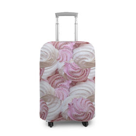 Чехол для чемодана 3D с принтом Зефир белый и розовый в Санкт-Петербурге, 86% полиэфир, 14% спандекс | двустороннее нанесение принта, прорези для ручек и колес | валентинов день | влюбленные | зефир | любовь | пирожное | романтика | сладости
