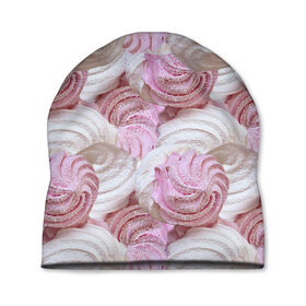 Шапка 3D с принтом Зефир белый и розовый в Санкт-Петербурге, 100% полиэстер | универсальный размер, печать по всей поверхности изделия | валентинов день | влюбленные | зефир | любовь | пирожное | романтика | сладости