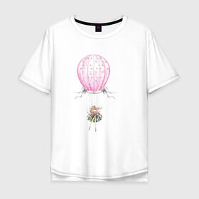 Мужская футболка хлопок Oversize с принтом Девочка на воздушном шаре в Санкт-Петербурге, 100% хлопок | свободный крой, круглый ворот, “спинка” длиннее передней части | 8 марта | dreams | всемирный женский день | цветы