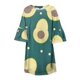 Детское платье 3D с принтом Авокадо в Санкт-Петербурге, 100% полиэстер | прямой силуэт, чуть расширенный к низу. Круглая горловина, на рукавах — воланы | авокадо | диета | еда | завтрак | здоровое питание | зеленый | зож | перекус | узор