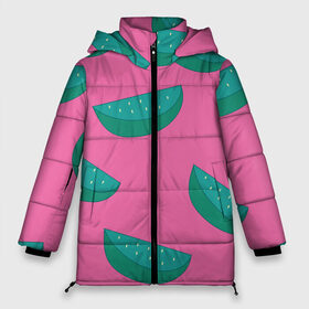 Женская зимняя куртка 3D с принтом Арбузы на розовом в Санкт-Петербурге, верх — 100% полиэстер; подкладка — 100% полиэстер; утеплитель — 100% полиэстер | длина ниже бедра, силуэт Оверсайз. Есть воротник-стойка, отстегивающийся капюшон и ветрозащитная планка. 

Боковые карманы с листочкой на кнопках и внутренний карман на молнии | Тематика изображения на принте: арбуз | зеленый | летний | паттерн | подарок | простой | розовыйй | тропический | узор | фрукт