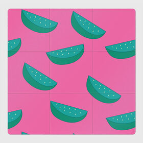 Магнитный плакат 3Х3 с принтом Арбузы на розовом в Санкт-Петербурге, Полимерный материал с магнитным слоем | 9 деталей размером 9*9 см | арбуз | зеленый | летний | паттерн | подарок | простой | розовыйй | тропический | узор | фрукт