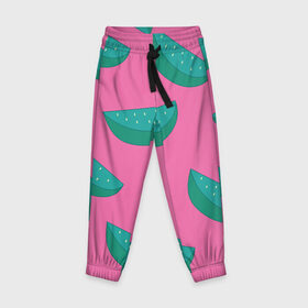 Детские брюки 3D с принтом Арбузы на розовом в Санкт-Петербурге, 100% полиэстер | манжеты по низу, эластичный пояс регулируется шнурком, по бокам два кармана без застежек, внутренняя часть кармана из мелкой сетки | арбуз | зеленый | летний | паттерн | подарок | простой | розовыйй | тропический | узор | фрукт